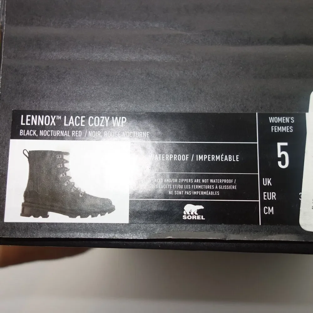 NEW Sorel Women's 5 Lennox Lace Cozy Boots Waterproof Shearling Lug  Black